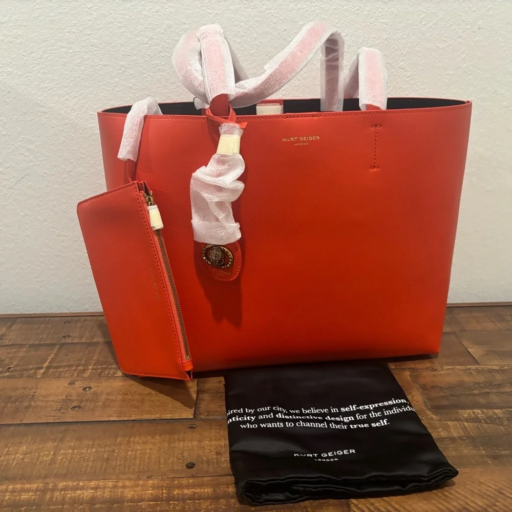 Kurt Geiger Vibrant Orange Tote with Matching Pouch - Picture 7 of 12